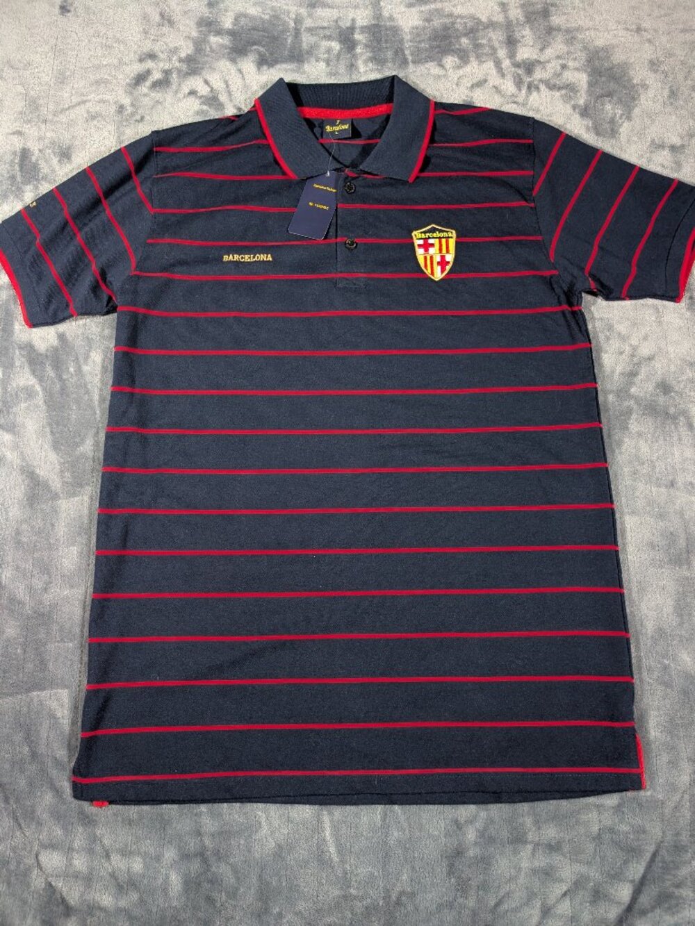 NWT FC Barcelona Soccer Polo Shirt Men Size European L Navy Red Rugby Stripe